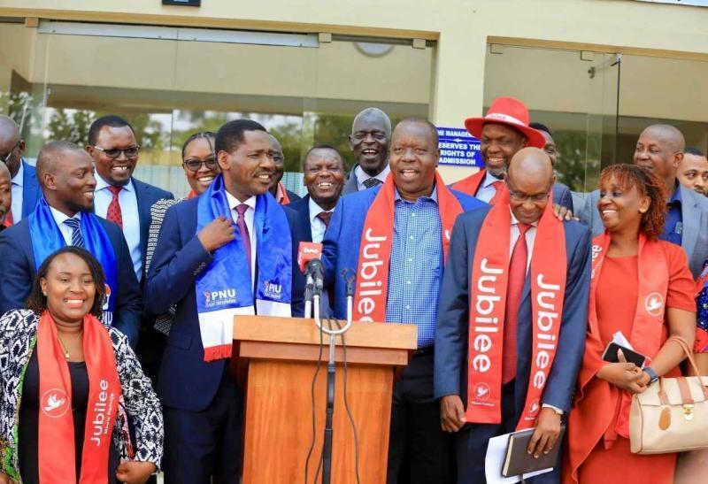 Jubilee presidential candidate Fred Matiang'i and PNU Party Leader, Peter Munya.